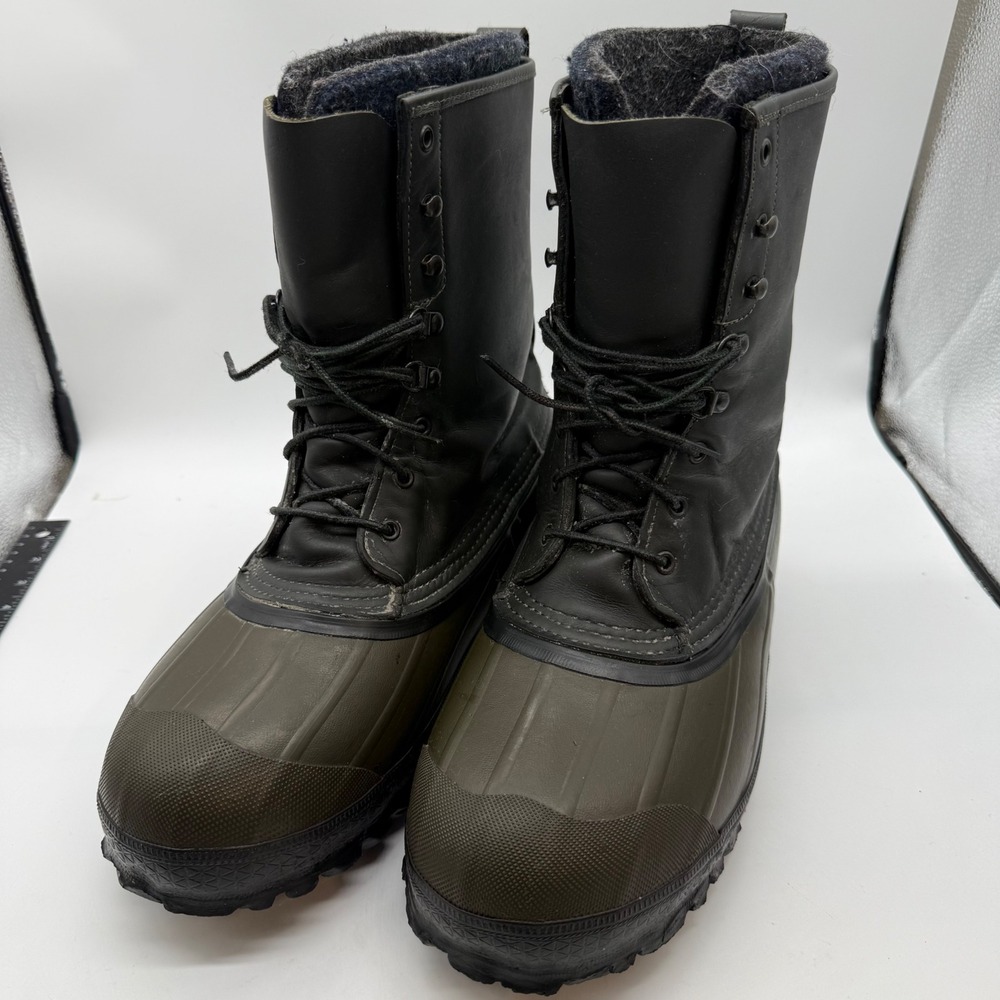 LaCrosse Mens 11 Made in USA Leather Rubber Insulated Pac Duck Boots Black Green